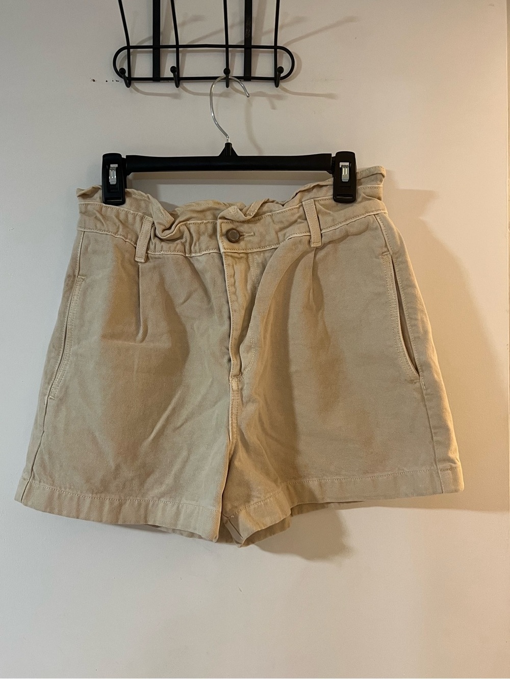 Zara Beige High-Waist Paperbag Shorts